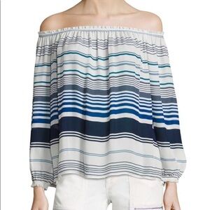 Joie Off Shoulder Boho Silk Blouse Creme Top